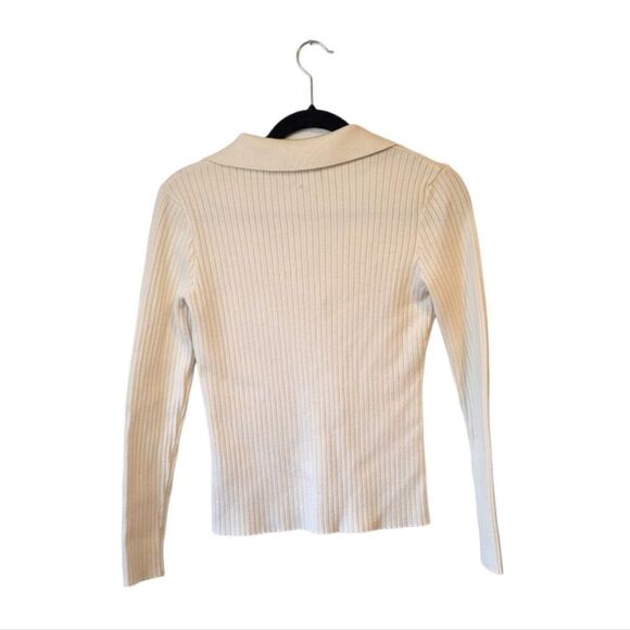 o.p.t. Cream Ribbed Polo Long Sleeve Blouse Size S - Picture 2 of 7